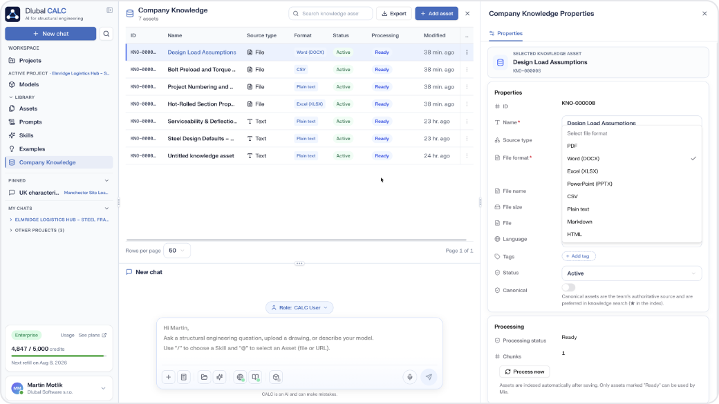 Screenshot der Benutzeroberfläche, der die vom KI-Produkt unterstützten Dokumentformate für eine effiziente Datenverarbeitung zeigt.